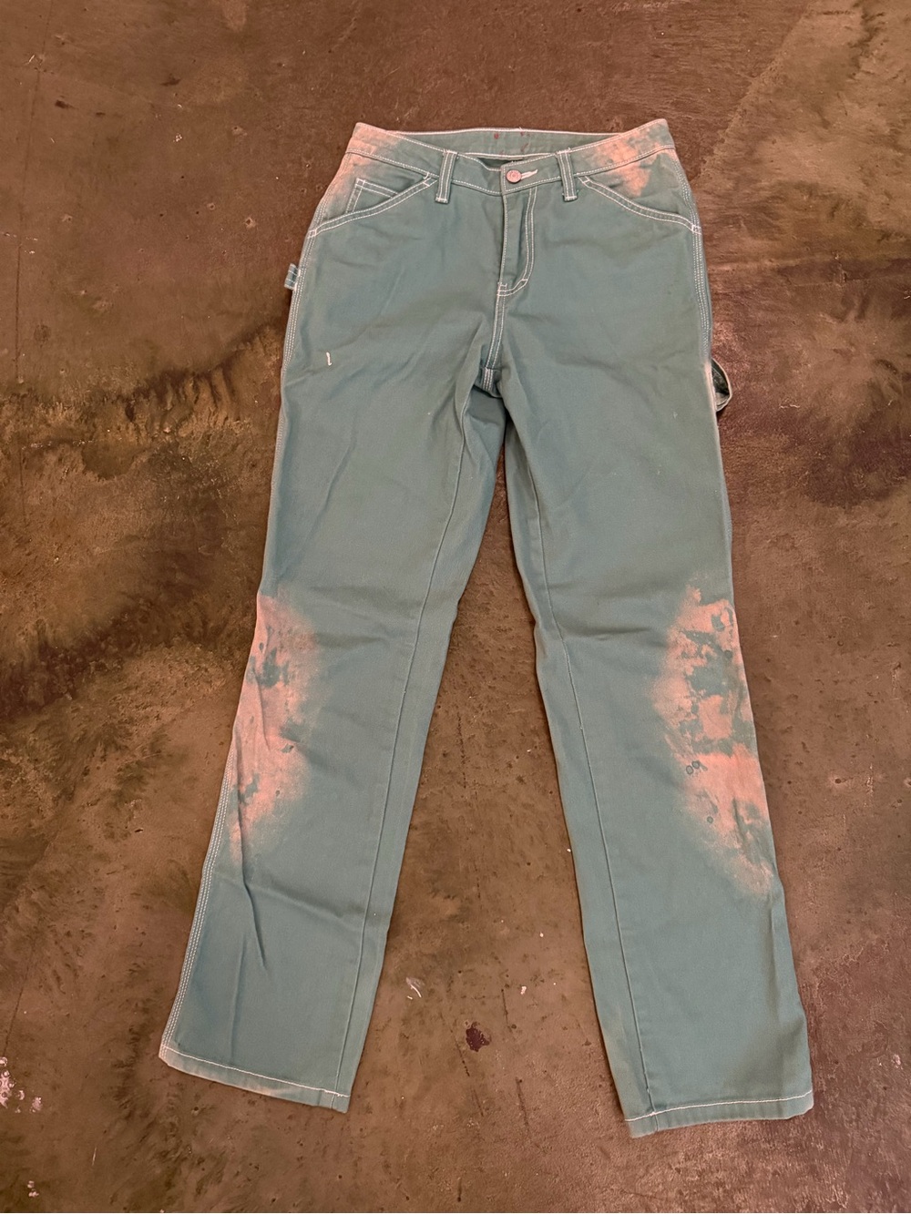 Dickies Women’s Green Straight-Leg Pants with Bleach Design Washed Detail S